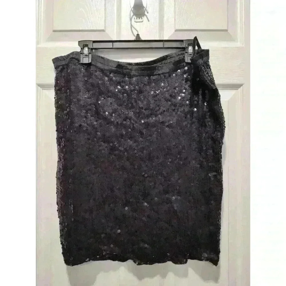 Vintage Royal Feelings 100% Pure Silk 80s Sparkly Sequin Skirt Womens SMALL‎